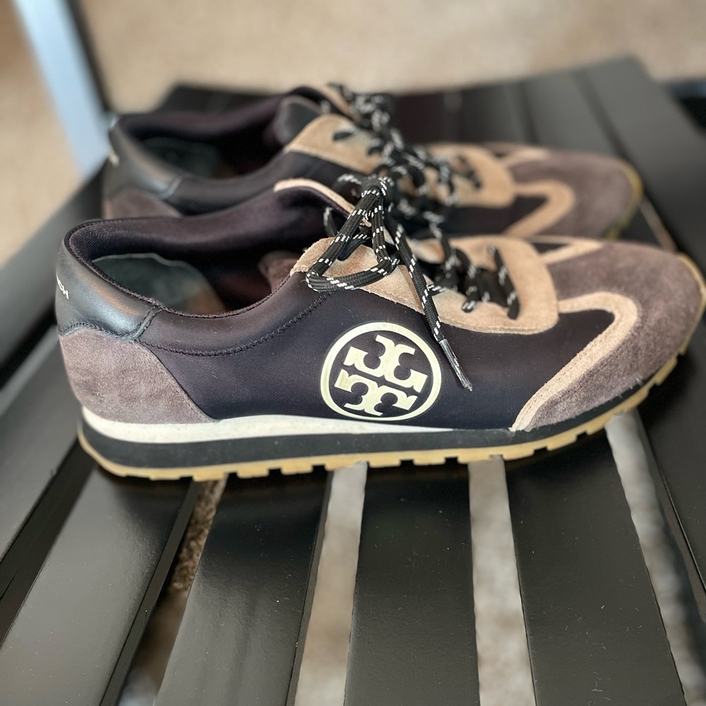 Tory Burch Black and Tan Sneakers with Suede Accents